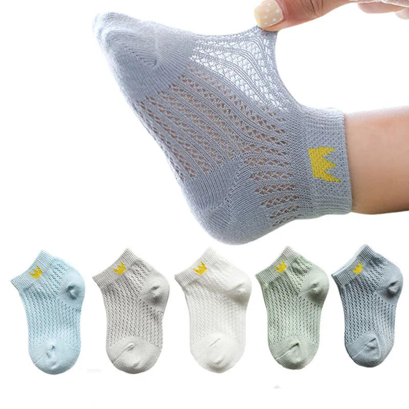 Baby Crown Socks - 5 pack in Blue, Grey, White, and Green