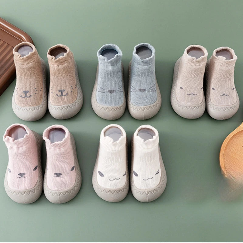 Non Slip - Animal Print Baby First Walker Shoes in Brown, Blue, Beige, Pink, and White