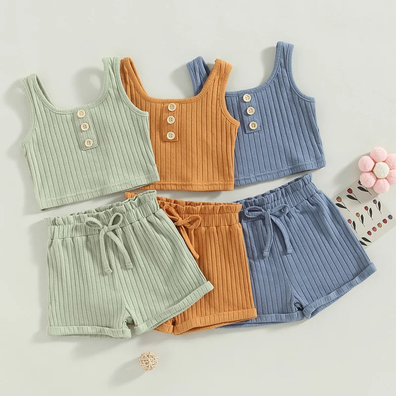 Summer Toddler Girls Outfit Set Green, Orange, Blue