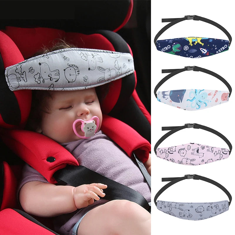 Adjustable Baby Head Support Belt in Animal Print