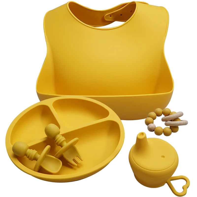 Adjustable Silicone Bibs Set in Yellow