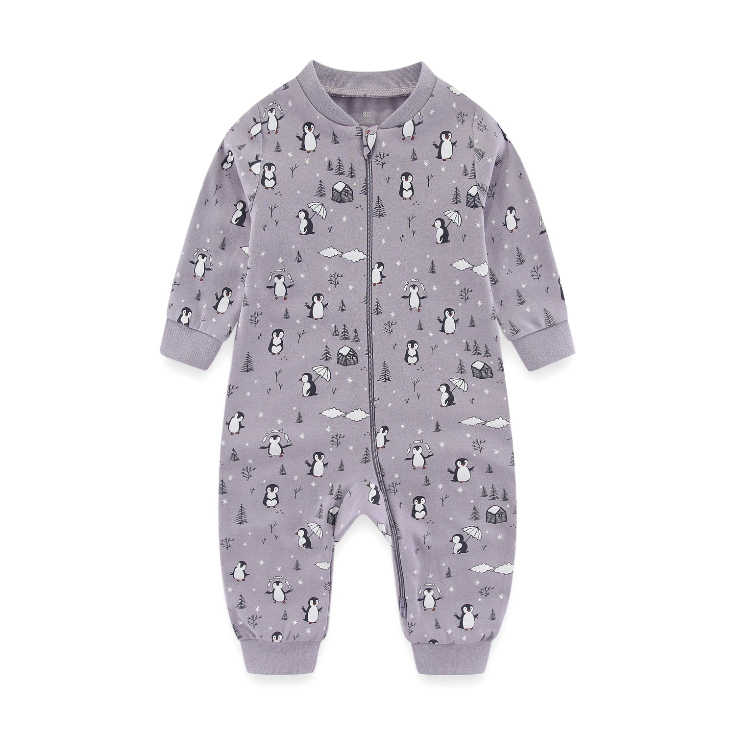 Newborn Baby 2-Way Zipper Romper in Penguin Print