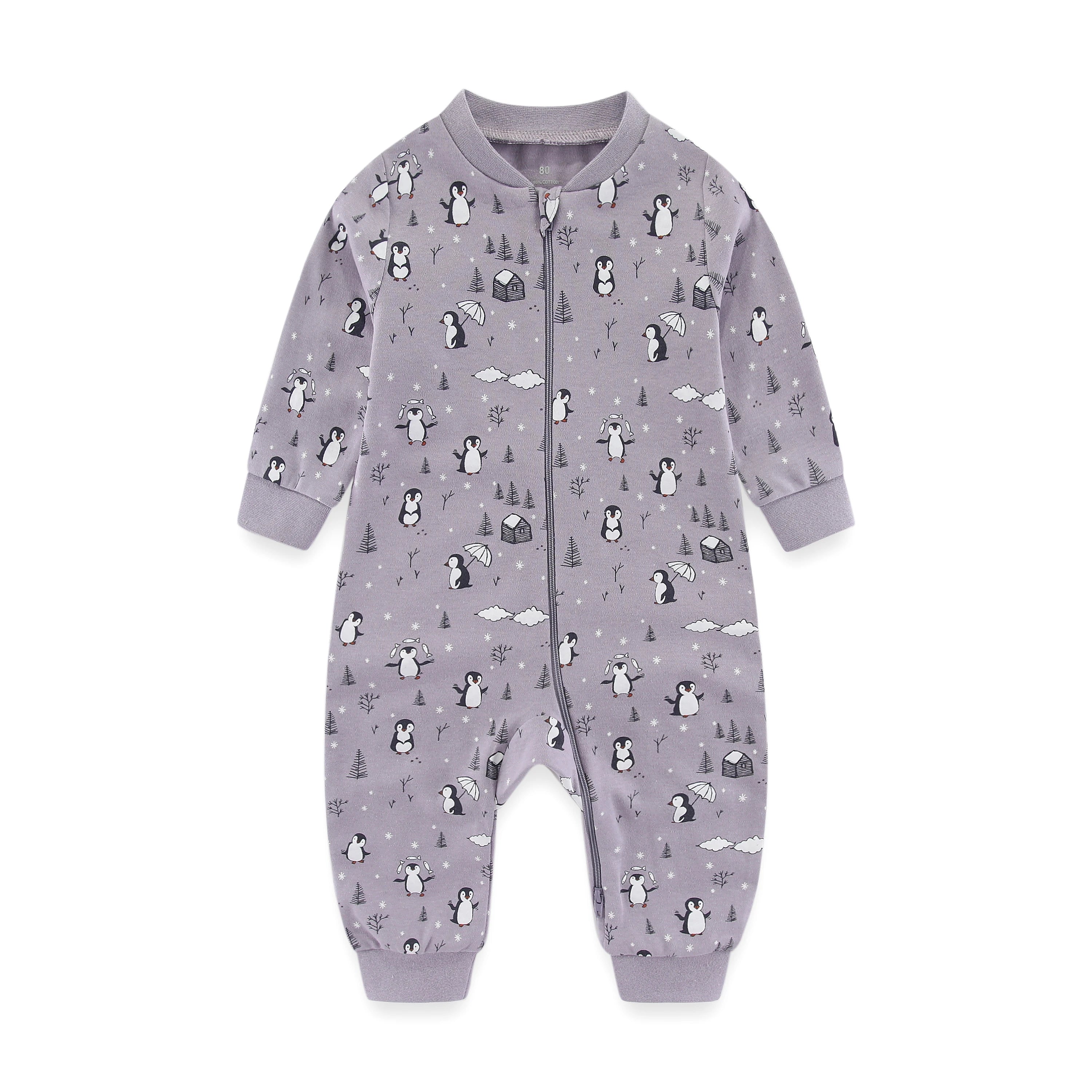 Newborn Baby 2-Way Zipper Romper in Penguin Print