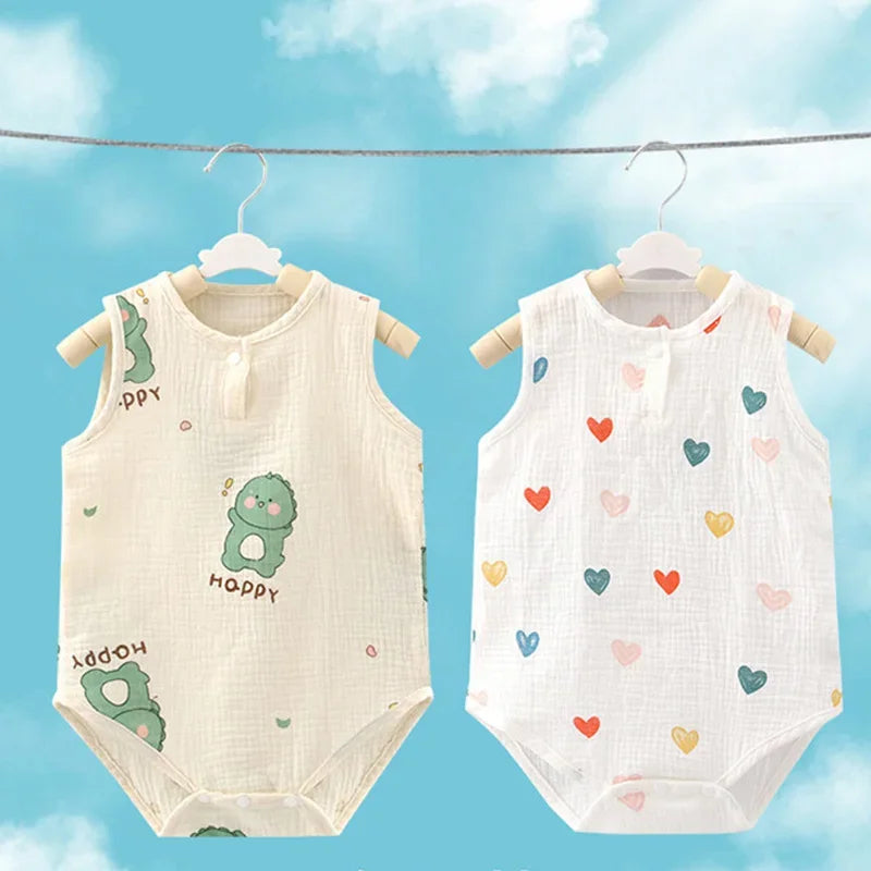 Baby Bodysuit Short Sleeve - Animal Cartoon and Heart Print