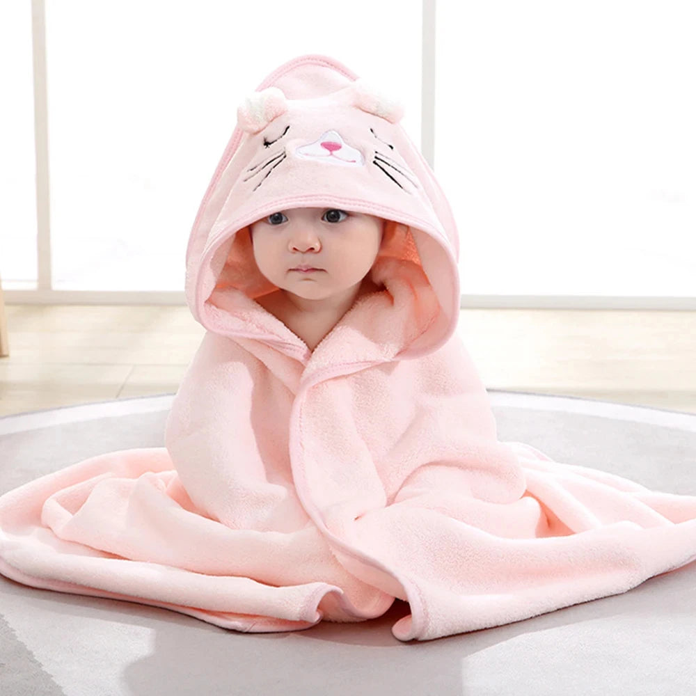 Organic Cartoon Hooded Baby Bathrobe Soft Towel in Pink