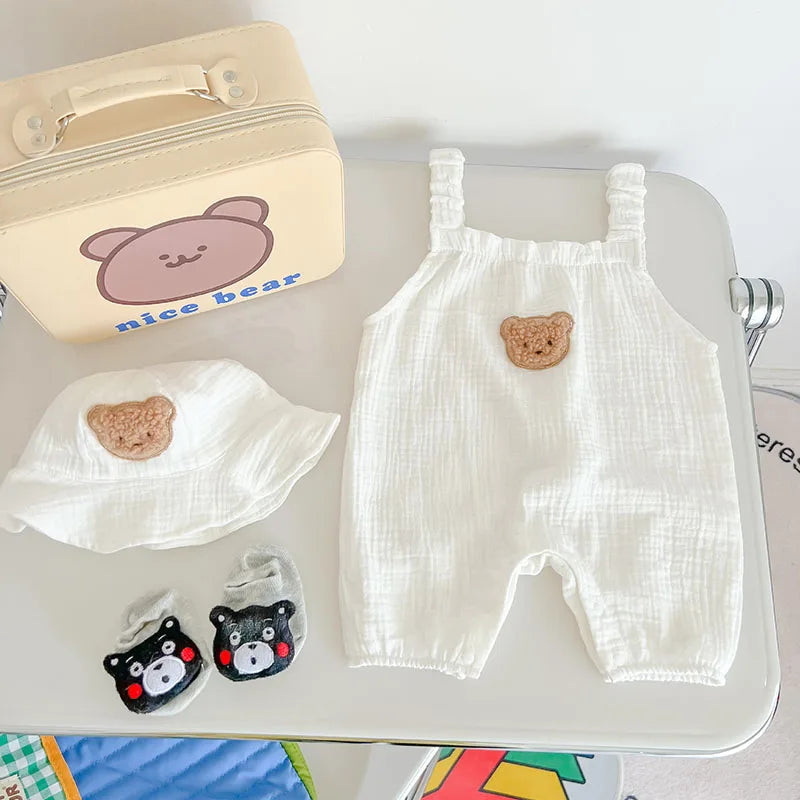 Summer Baby Bear Romper with Hat Set