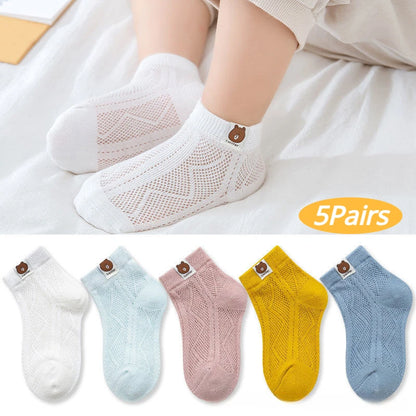 Baby Bear Socks - 5 pack in White, Blue, and Yellow