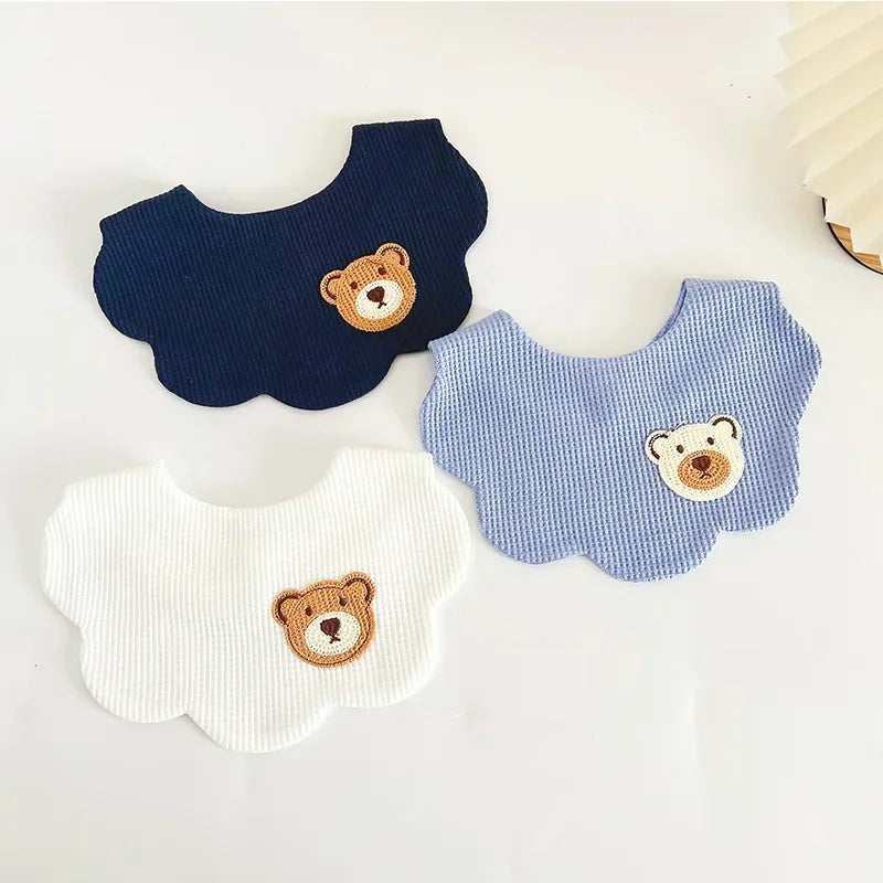 Cartoon Bear Newborn Baby Bib in Blue , White, and Grey