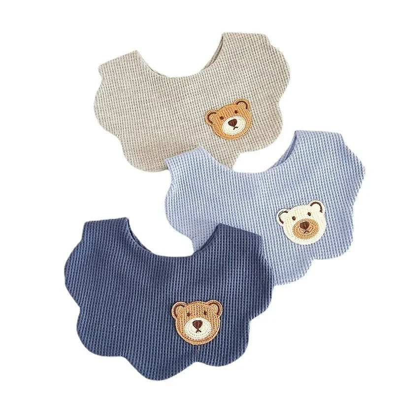 Cartoon Bear Newborn Baby Bib in Grey and Blue