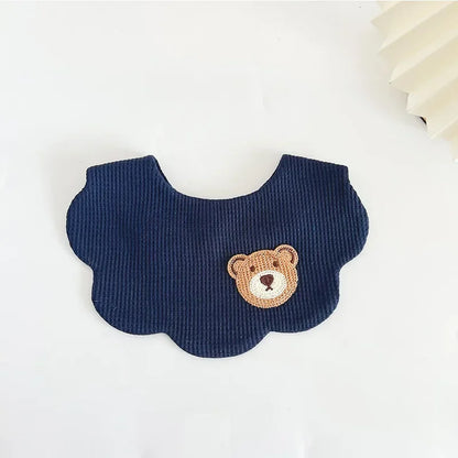 Cartoon Bear Newborn Baby Bib in Dark Blue