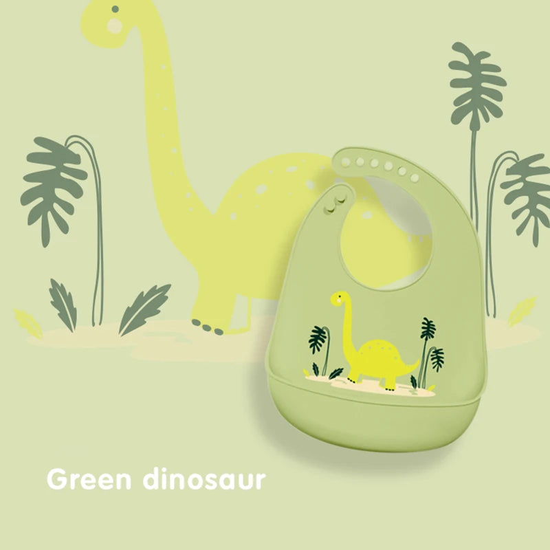 Waterproof Silicone Cartoon Animal Baby Bib in Green