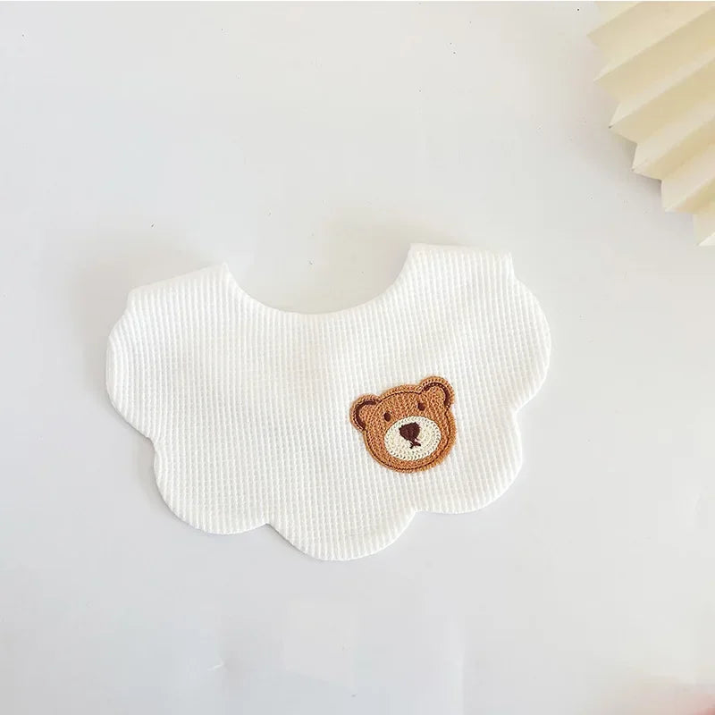 Cartoon Bear Newborn Baby Bib in White