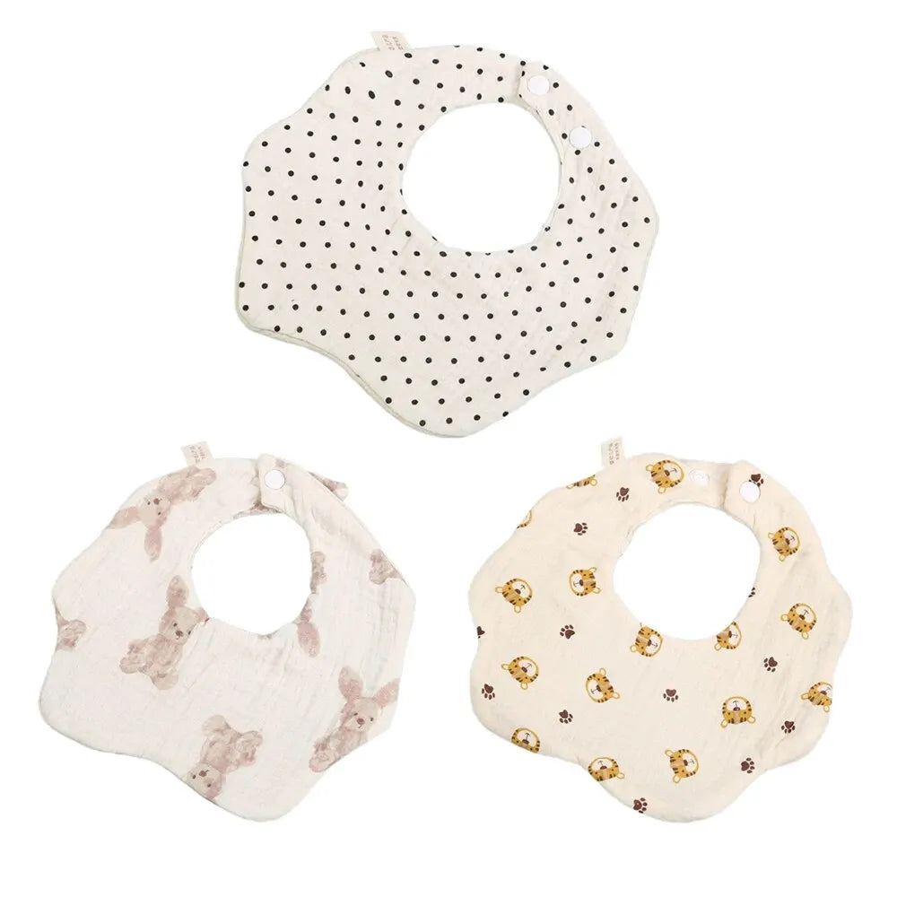 Newborn Burp, Drool, Teething Bibs in Polka Dot, Bear, and Tiger Print