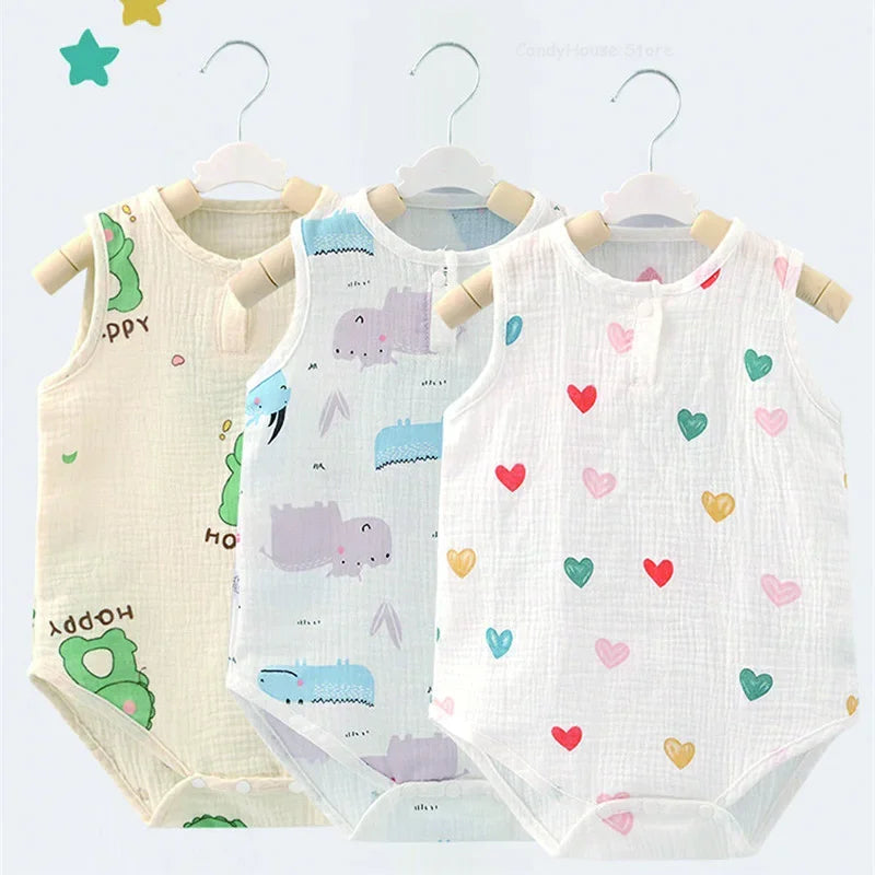 Baby Bodysuit Short Sleeve - Cartoon Bear and Rabbit