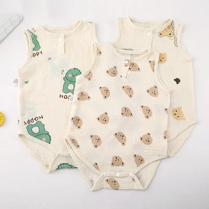 Baby Bodysuit Short Sleeve - Cartoon Bear and Rabbit