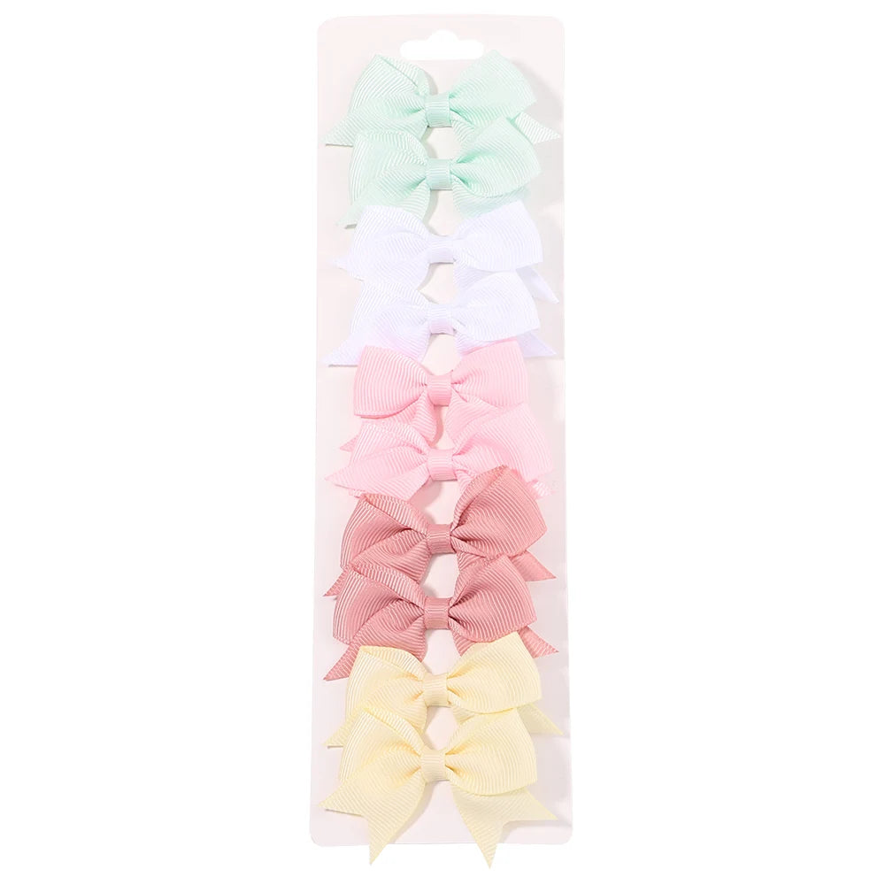 Pack of 10 Baby Ribbon Bowknot in Green, White, Pink, and Yellow