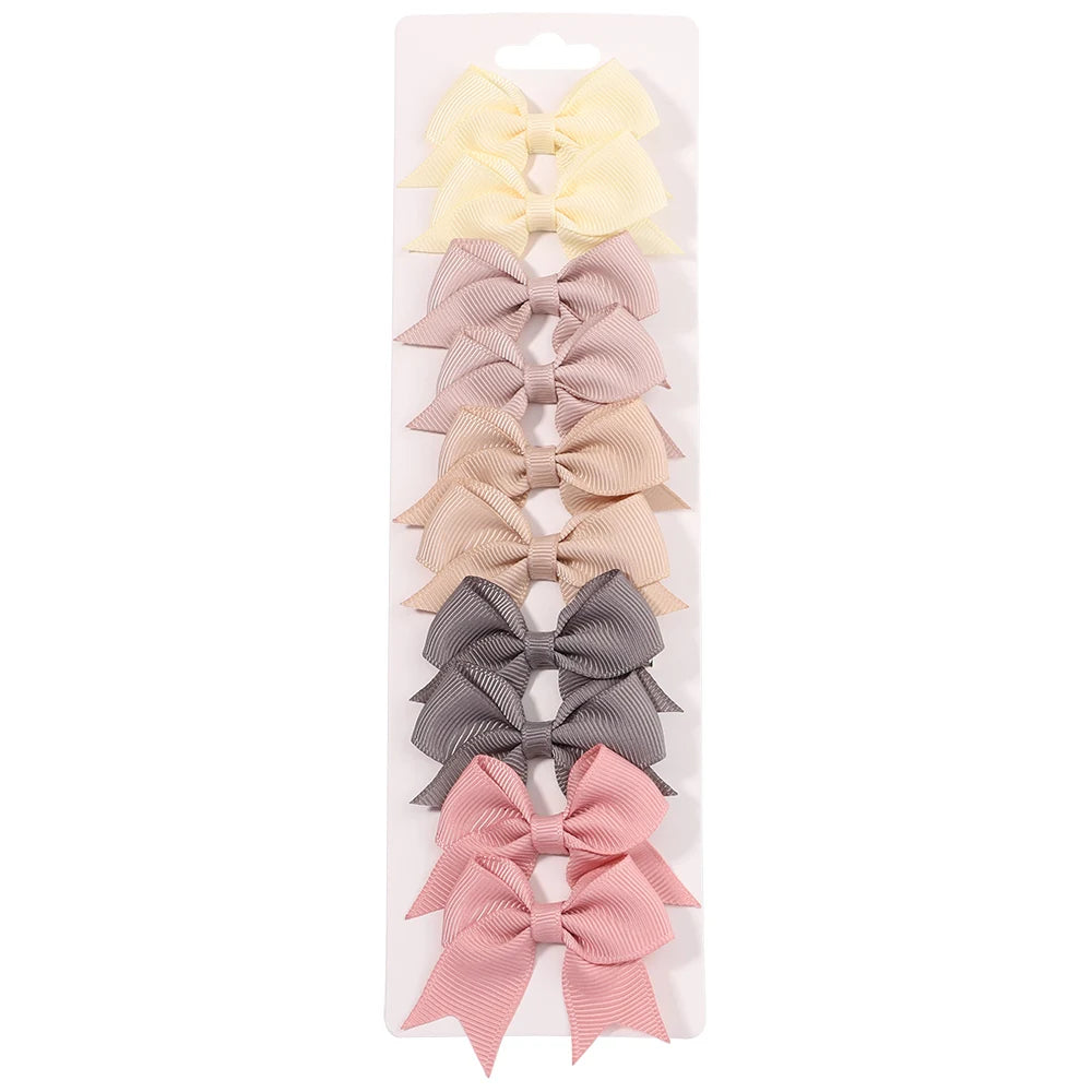 Pack of 10 Baby Ribbon Bowknot in Yellow, Brown, Grey, and Pink