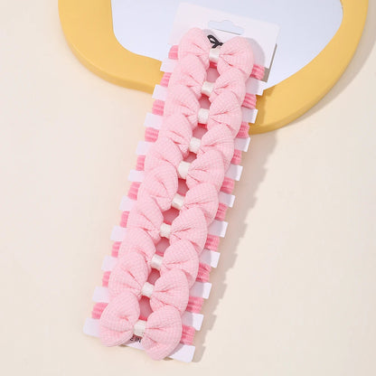 BABY GIRLS PINK NYLON FLOWER HAIR TIES - 10PCS