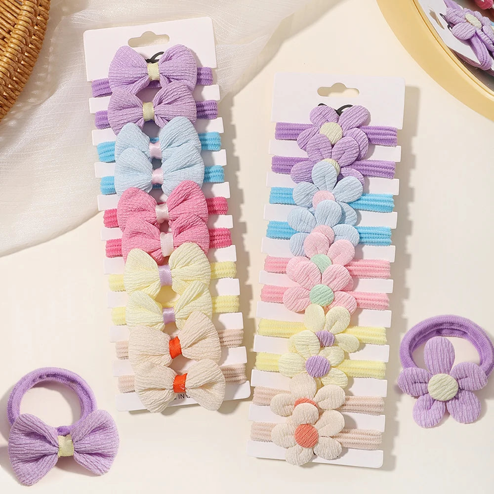 BABY GIRLS NYLON FLOWER HAIR TIES - 10PCS