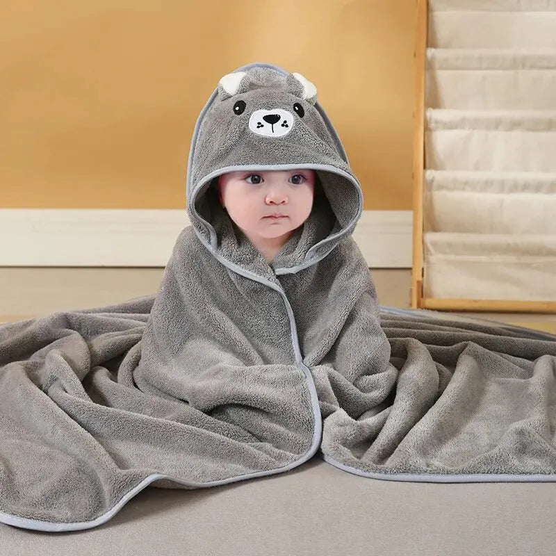 Quick-Drying Coral Velvet Baby Hooded Towel in Grey