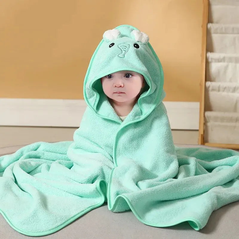 Quick-Drying Coral Velvet Baby Hooded Towel in Green