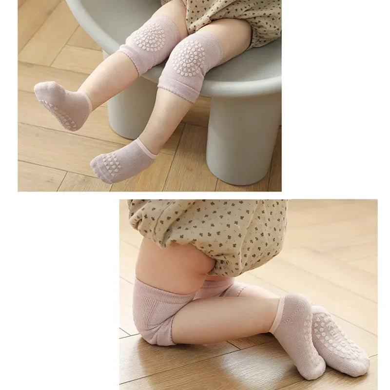 Crawl-Protect Anti-Slip Baby Knee Pad &amp; Socks Set in Beige