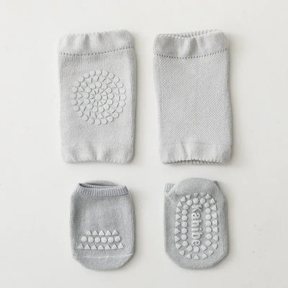 Crawl-Protect Anti-Slip Baby Knee Pad &amp; Socks Set in Grey