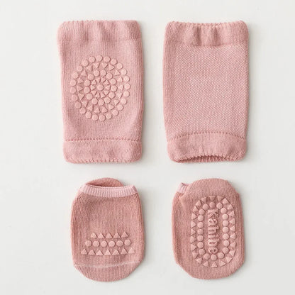 Crawl-Protect Anti-Slip Baby Knee Pad &amp; Socks Set in Pink