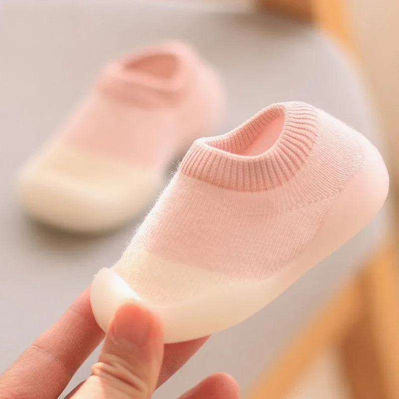 Baby Soft Sole Sock Shoes in Pink and White