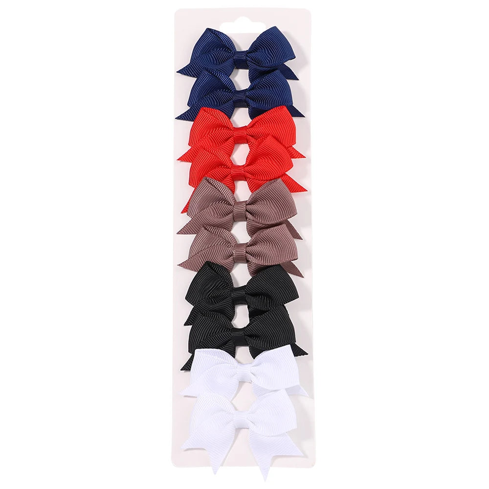 Pack of 10 Baby Ribbon Bowknot in Navy Blue, Red, Brown, Black and White