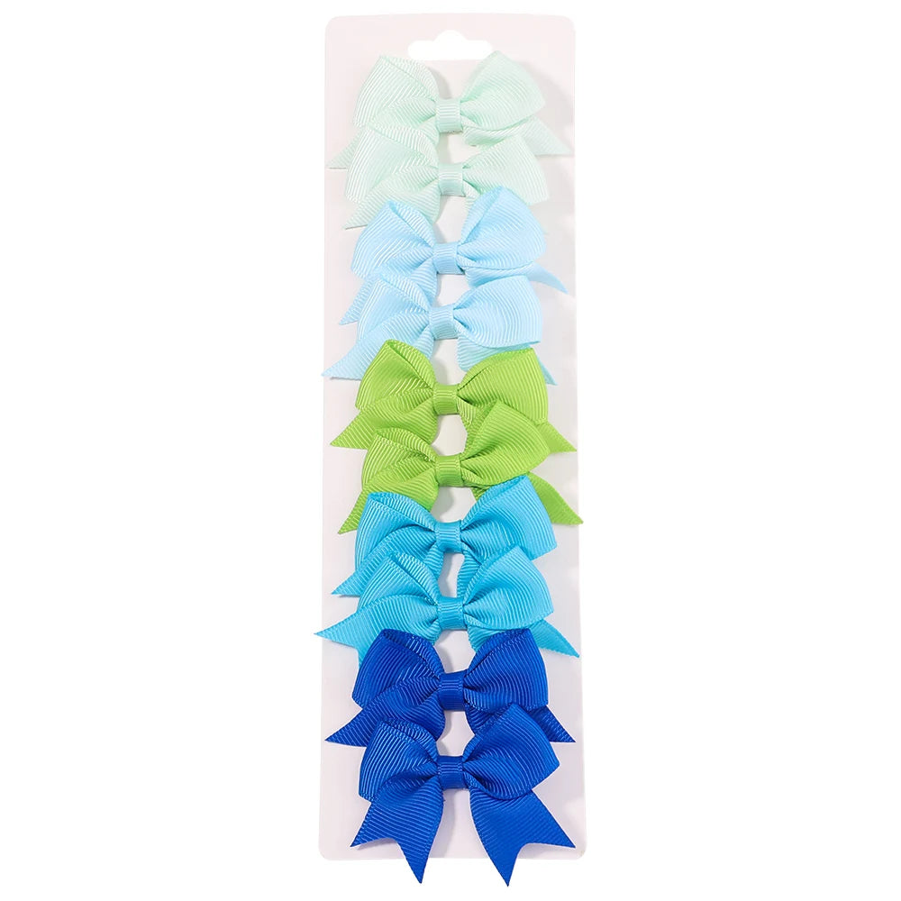 Pack of 10 Baby Ribbon Bowknot in Green and Blue 