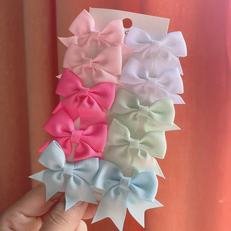 Pack of 10 Baby Ribbon Bowknot in Pink, Green, Blue and White