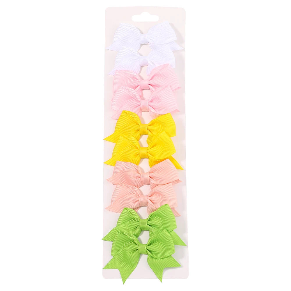 Pack of 10 Baby Ribbon Bowknot in White , Pink, Yellow , and Green