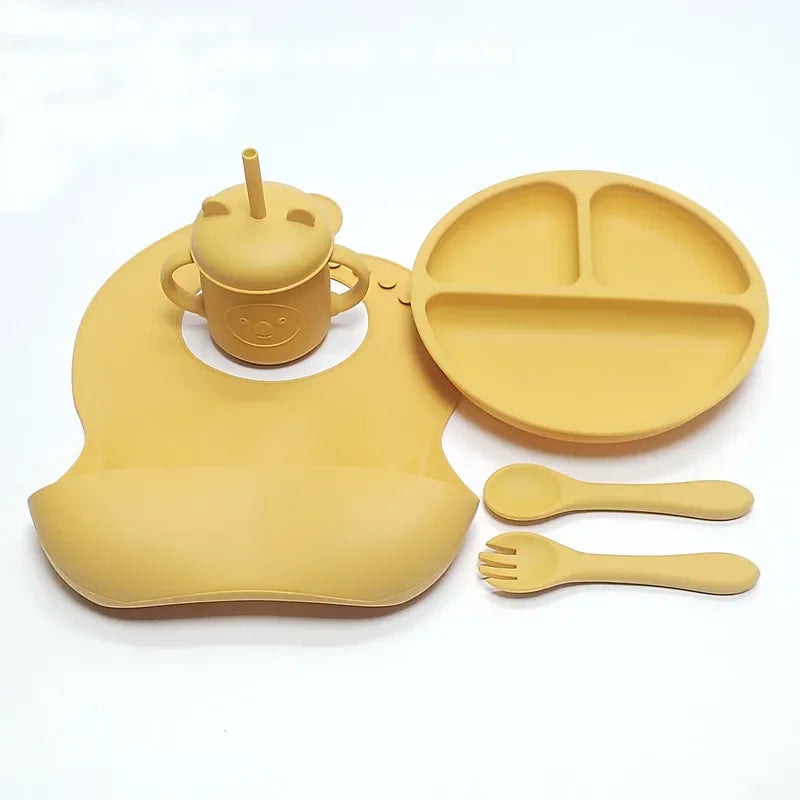 High-Quality Silicone Tableware Set for Babies - 5 pcs in Yellow