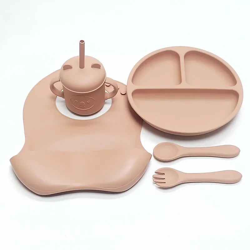 High-Quality Silicone Tableware Set for Babies - 5 pcs in Orange