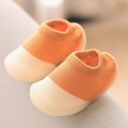 Baby Soft Sole Sock Shoes in Orange and White