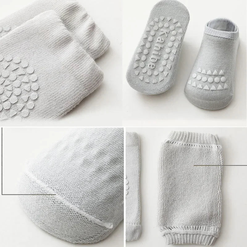 Crawl-Protect Anti-Slip Baby Knee Pad &amp; Socks Set in Grey