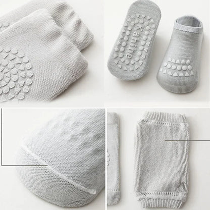 Crawl-Protect Anti-Slip Baby Knee Pad &amp; Socks Set in Grey