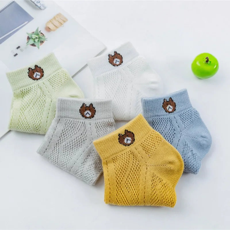 Baby Bear Socks - 5 pack in Green, White, Grey, Gold, and Blue