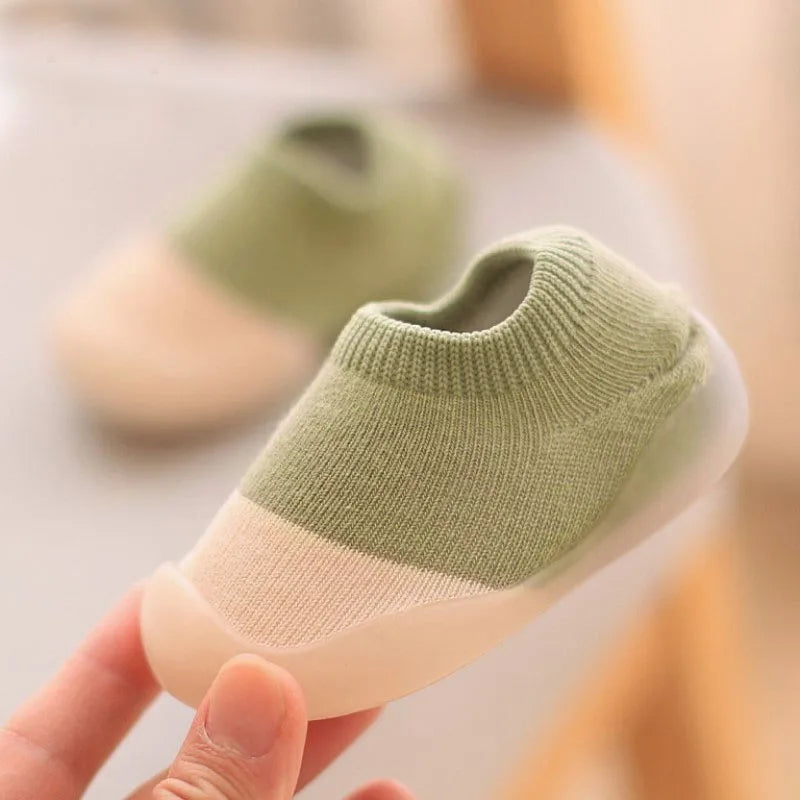 Baby Soft Sole Sock Shoes in Green and White