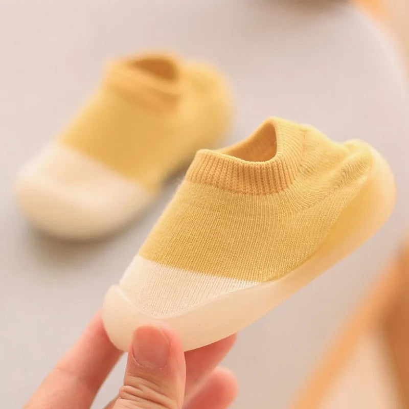 Baby Soft Sole Sock Shoes in Yellow and White