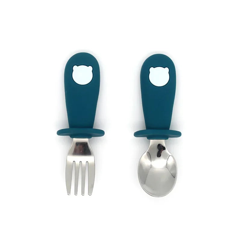 Premium Cartoon Baby Steel Utensil Set in Blue