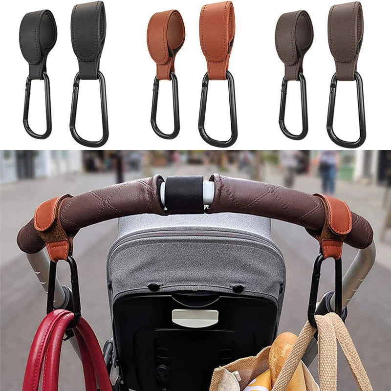 Baby Stroller Hooks for Hanging Diaper Bags in Black and Brown