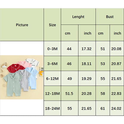 Baby Toddler Short Sleeve Lapel Neck Romper Pajamas in Multiple Colors