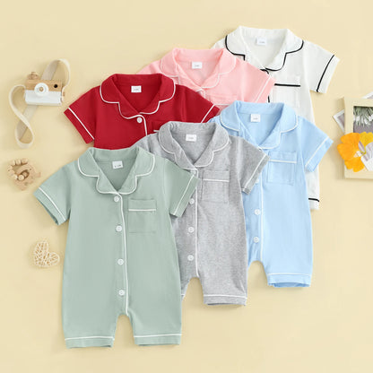 Baby Toddler Short Sleeve Lapel Neck Romper Pajamas