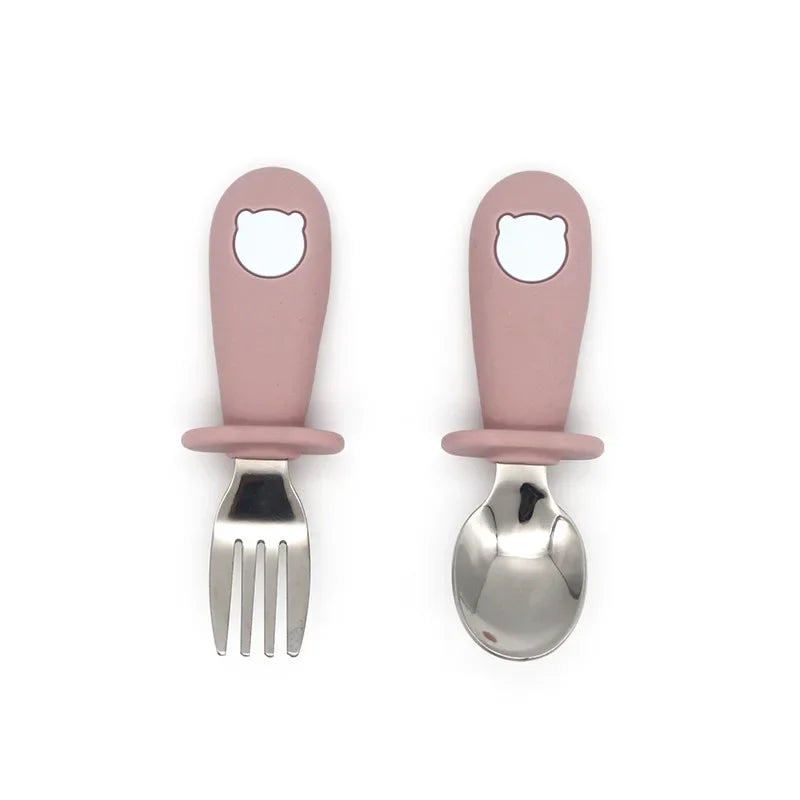 Premium Cartoon Baby Steel Utensil Set in Pink