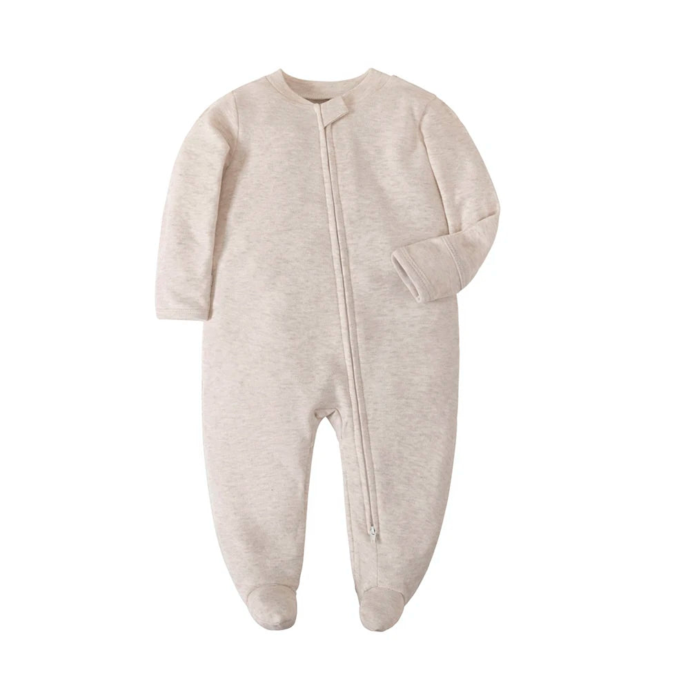 Organic Baby Cotton Footed Pajamas in Beige