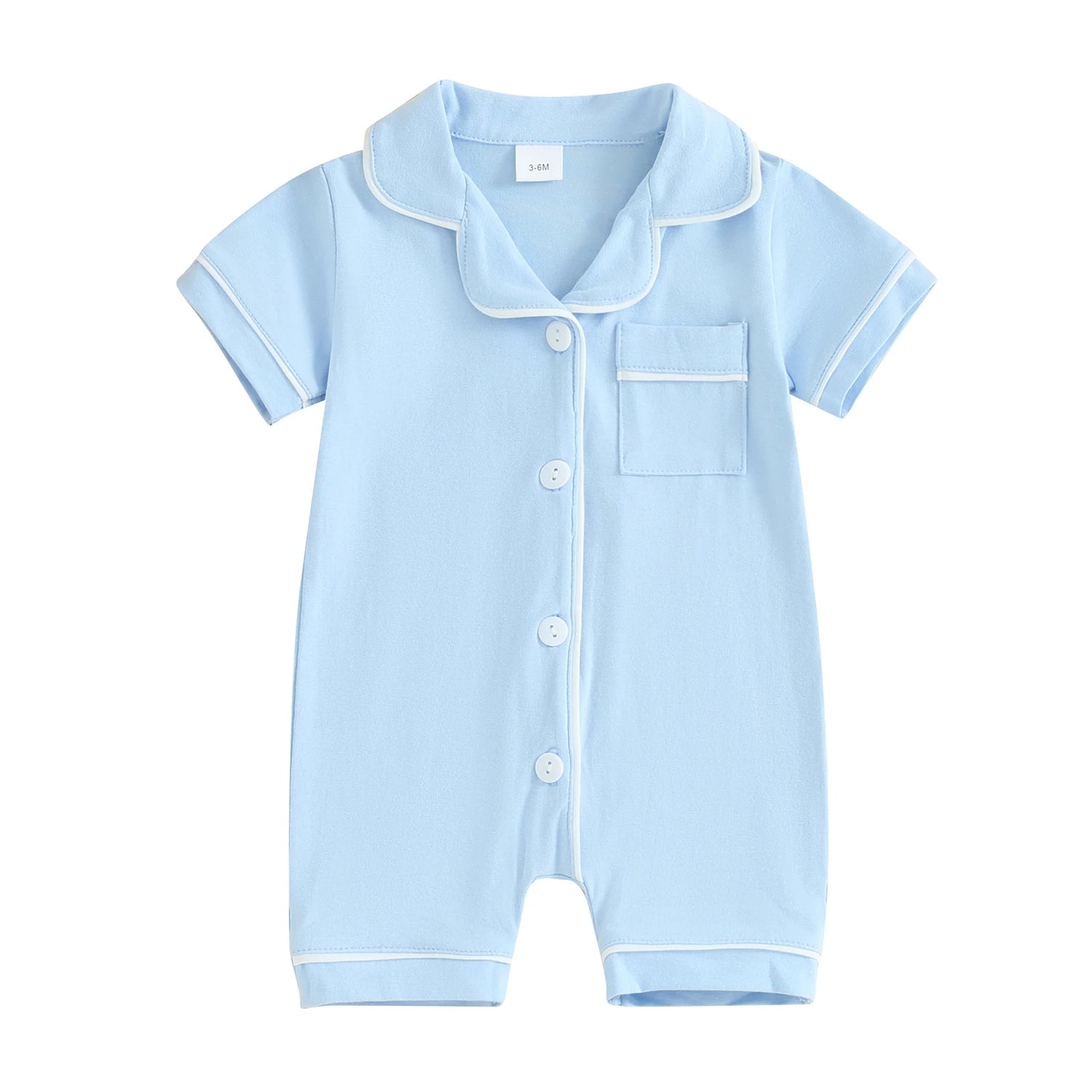 Baby Toddler Short Sleeve Lapel Neck Romper Pajamas in Blue