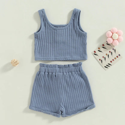 Summer Toddler Girls Outfit Set in Blue