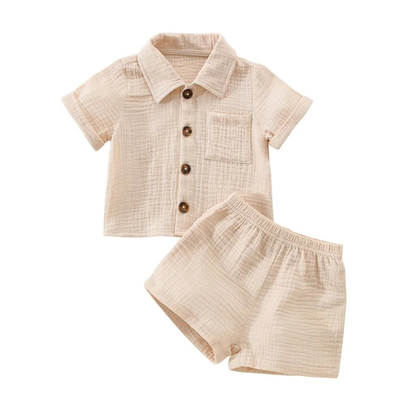 Toddler Boys Summer Shorts Set in Brown